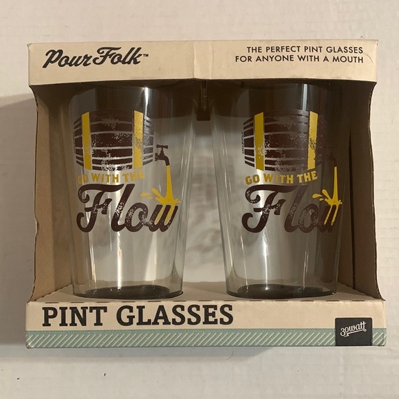NOS 30Watt Vintage 2 Pour Folk Pint Beer glasses 'Go with the Flow' Brown yellow - Picture 2 of 7